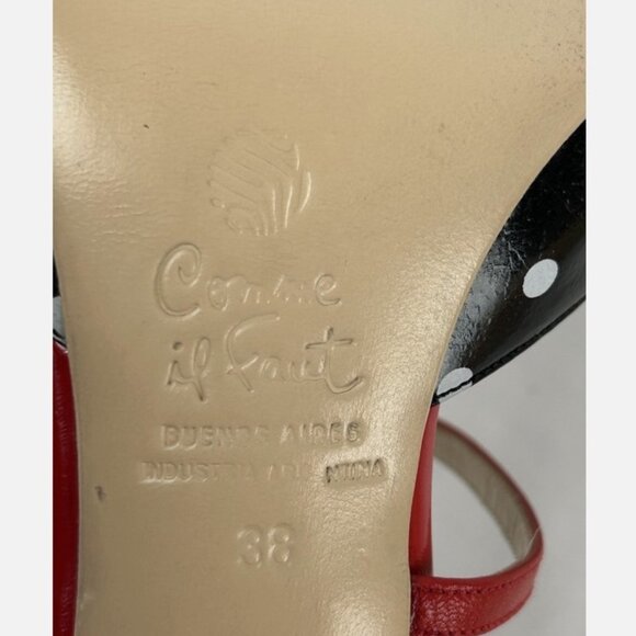 Comme il Faut Argentine Tango Heels Sz 38 US 8 Red Black White Polka Dots Stripe - Picture 8 of 8